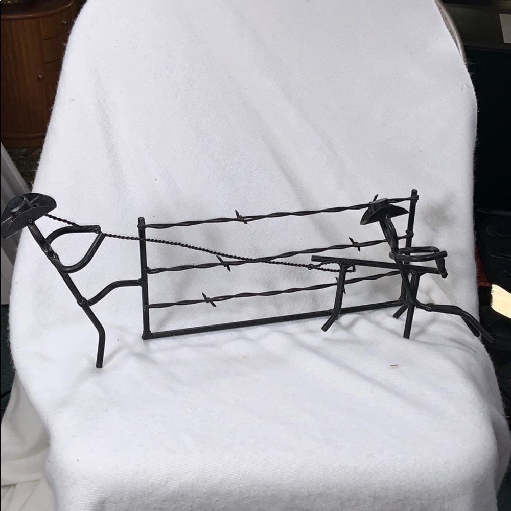Handmade barbed wire art calf & 2 cowboys original